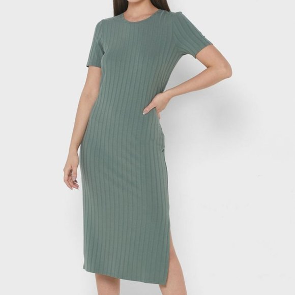 Vero Moda Vmaggi Rib Calf Dress in Laurel Wreath - Picture 1 of 4